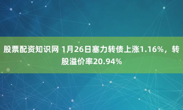 股票配资知识网 1月26日塞力转债上涨1.16%，转股溢价率20.94%